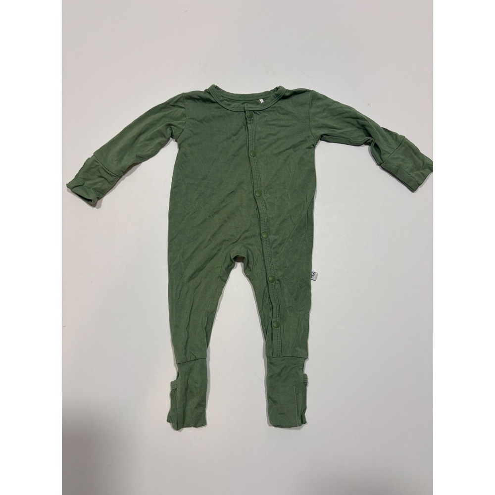 Laree Co NB Green Bamboo Spandex Footie Pajamas Snaps Fold Over Cuffs